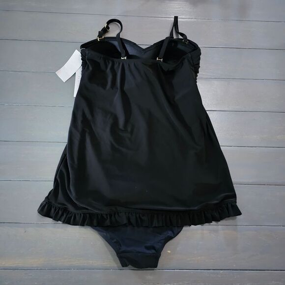 Beyond Control Women Black Twist Front Sweetheart Neckline Ruffle Swim dress 8 - Picture 10 of 16